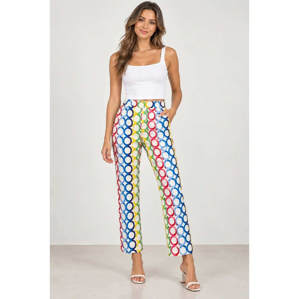 Culture NYC Pants Size 6 Rayon Stretch Geometric Print Pull On Ankle NWT